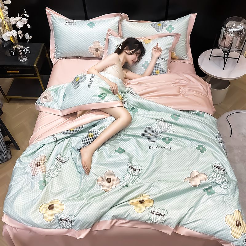 Sợi mát a chăn mát mùa hè, chăn bốn mảnh lụa lạnh, chăn điều hòa không khí tencel, chăn bông mát mùa hè siêu mỏng, đơn 4