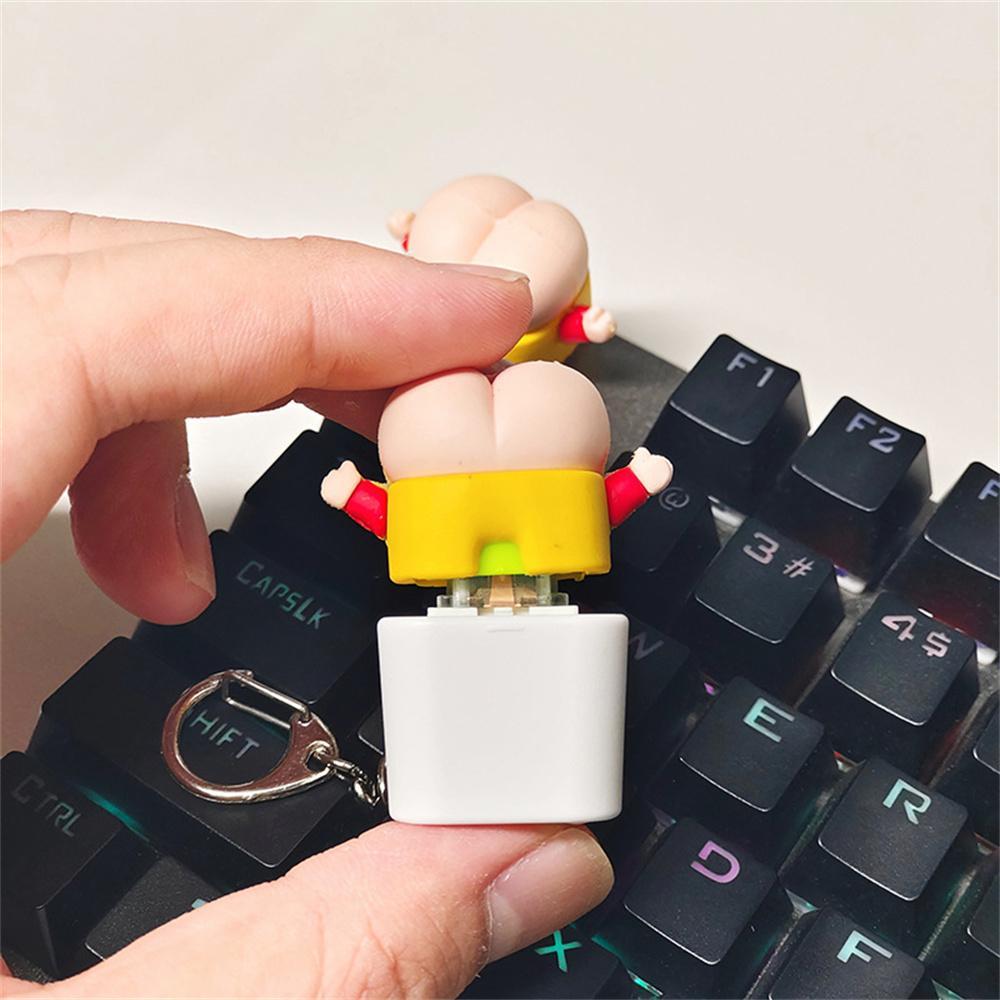 Creative Butt Keychain Crayon Shin-Chan Butt Keychain That Makes Sound And Lights Up When Pressed Replaceable Shaft Keycap Cute Wooden Fish Crayon Shin-Chan Butt Keychain