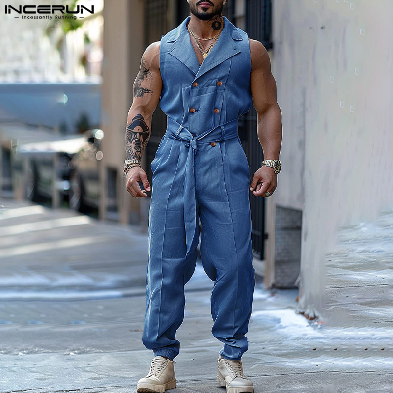 INCERUN%20Mens%20Casual%20Lace%20Up%20Solid%20Jumpsuit%20Street%20Stylish%20Double-Breasted%20Jumpsuits%20(Western%20Style)%20#240920%20-%20Image%202