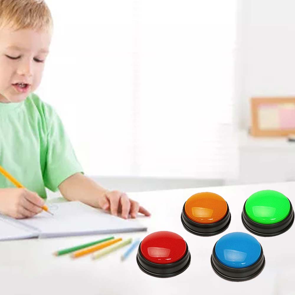 Interactive answerer for children Educational button toys Learn and Play 3D Colorful Button Idea Toy Educational Learning Tool Learning Minds Answer Buzzers For Quizzes - Set of 4 Lights & Sounds Buzzers