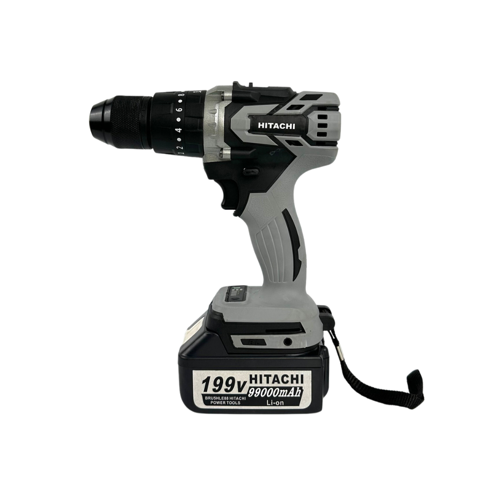 Máy khoan pin Hitachi 199v cầm tay, 3 chức năng có búa động cơ không chổi than