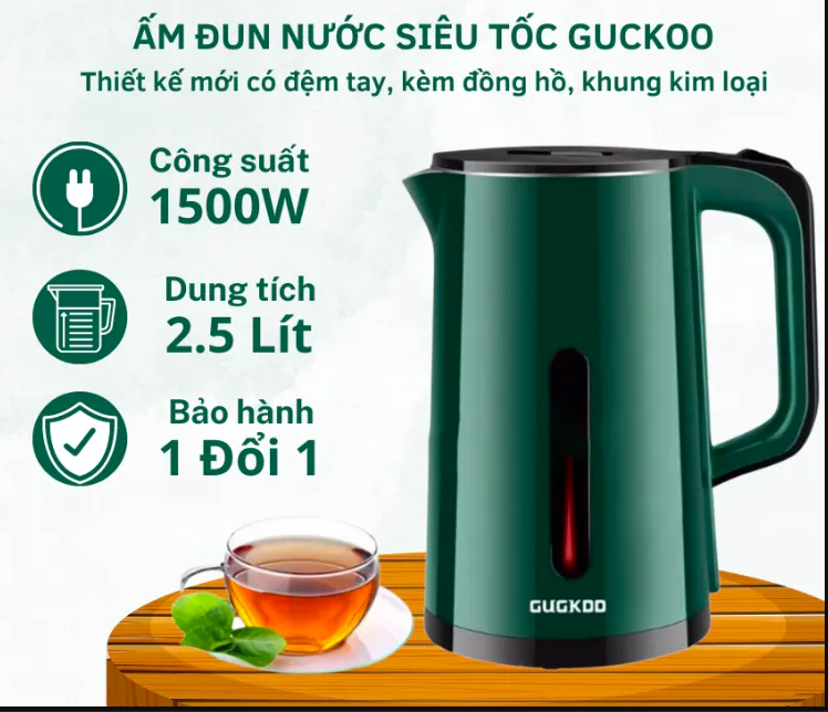 Ấm siêu tốc cuckoo 2 lớp, công suất lớn 1500w,dung tích 2.5l an toàn tiết kiệm điện_st19