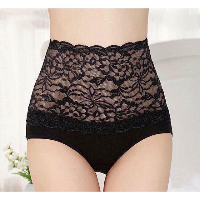 Quần Lót Cotton Phối Ren, Cạp Cao, Gen Bụng