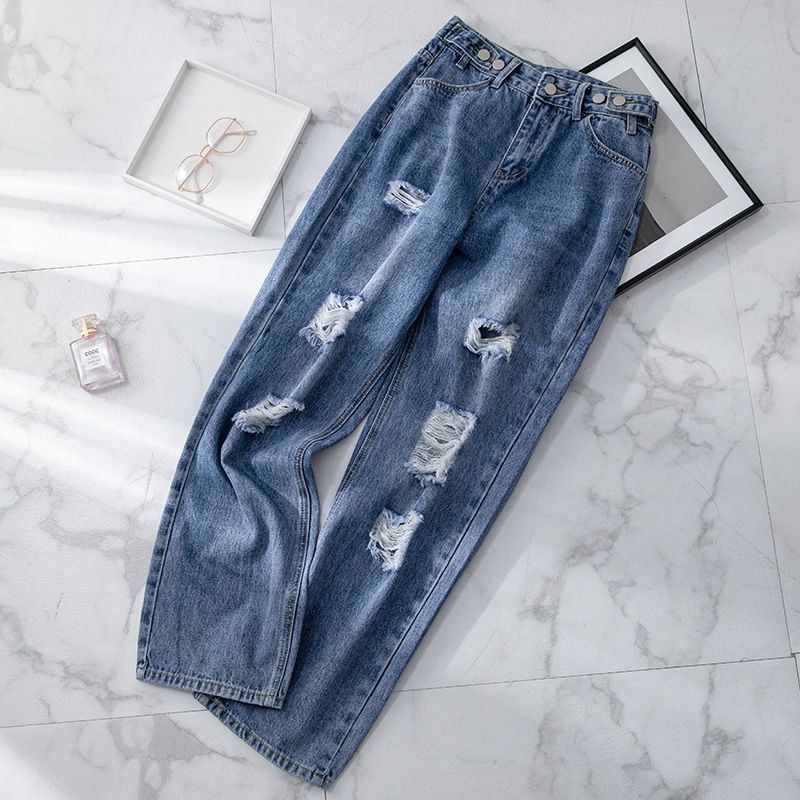 trending OOTD denim tattered pants 