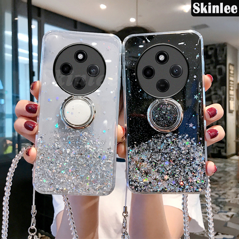 Phone case For MI Xiaomi Poco C75 Back cover Glitter Starry Sky Bling Ring Lanyard Shiny Transparent Holder Stand Girls Soft Cover For MI Xiaomi Poco C75 Cover cases