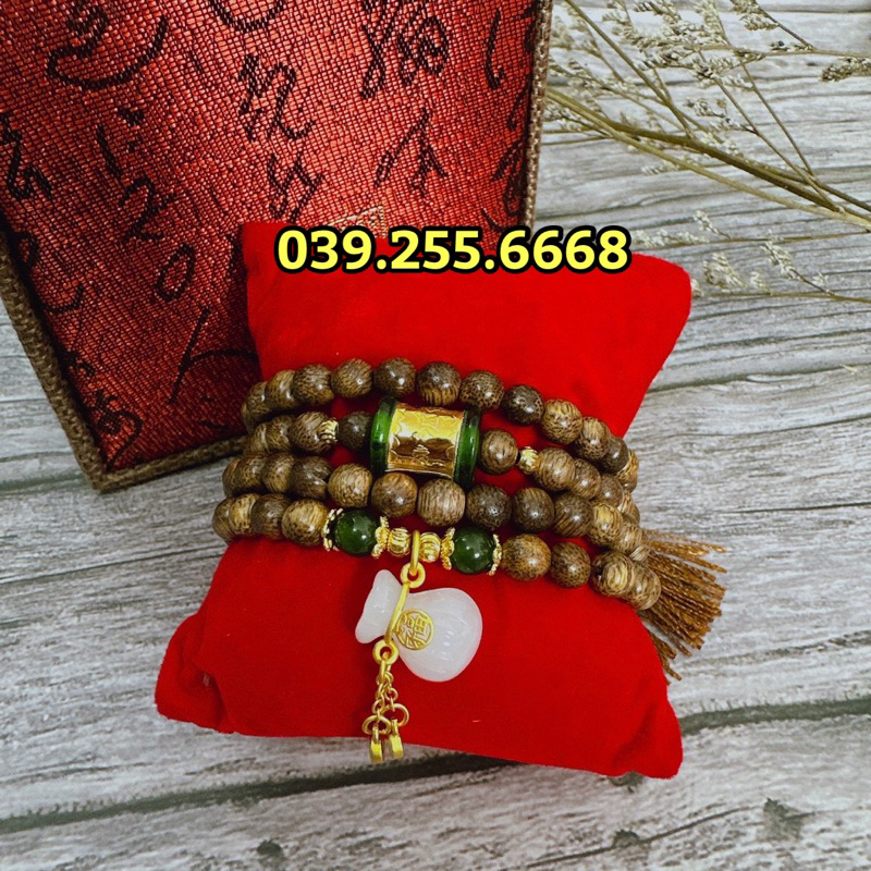 Vòng trầm 108 hạt Lu Thống kèm charm theo mầu tặng kèm hộp gấm
