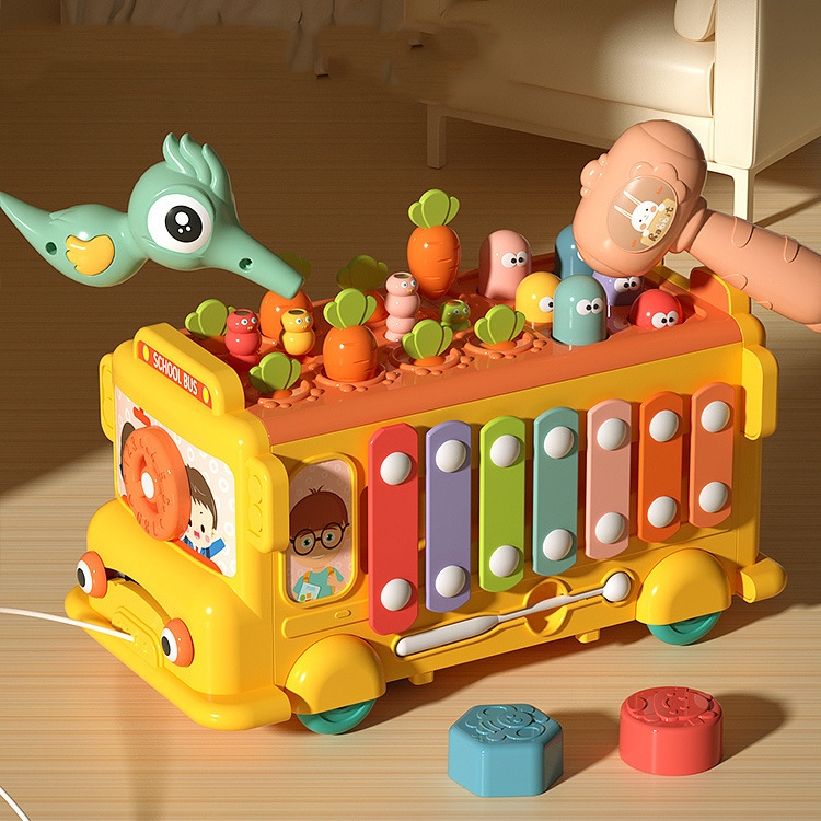TOYSMARS Multifunctional Baby Toys Bus Car Shape Sorter Montessori Educational Learning Musical Bench Bus Pull Toy Boys Girls Birthday Gift Christmas Gift