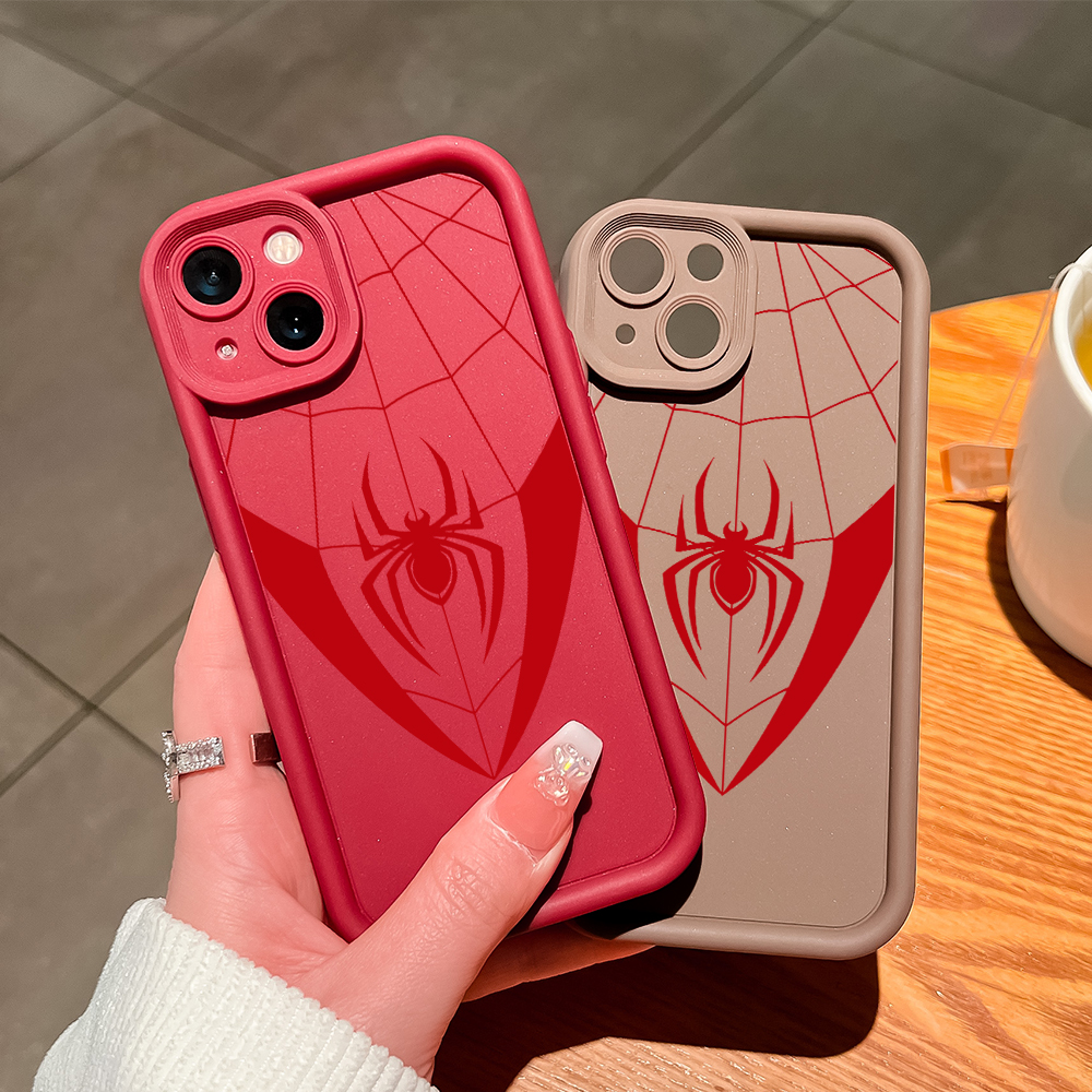 ZCSIBORUI for Redmi 14C Back Cover Red Spider Web Pattern Soft Camera Protection Rubber Square Ladder Phone Case. 