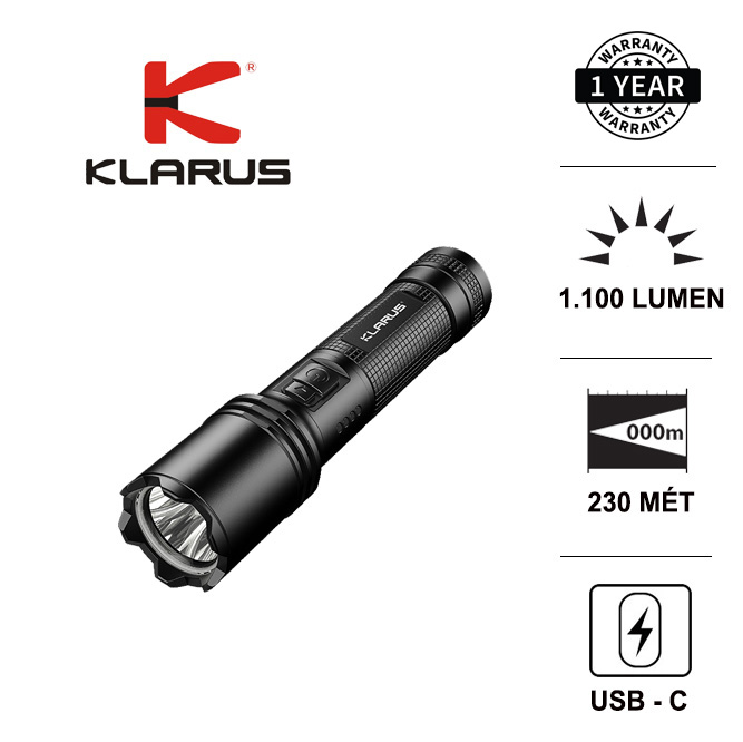 Đèn pin đèn sạc KLARUS A1 sáng 1100 lumen xa 230m sạc Type-C pin 18650 2600mAh kèm theo Đèn Đèn pin thumbnail