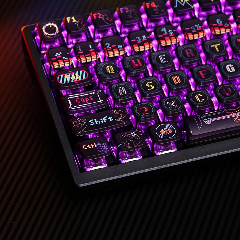 Key Cap Cat Dance Hertz Key Cap Cyberpunk Mechanical Keyboard Customized Pbt Transparent Double-Layer Milk Custard 87 108 Rkr75 Only Key Cap