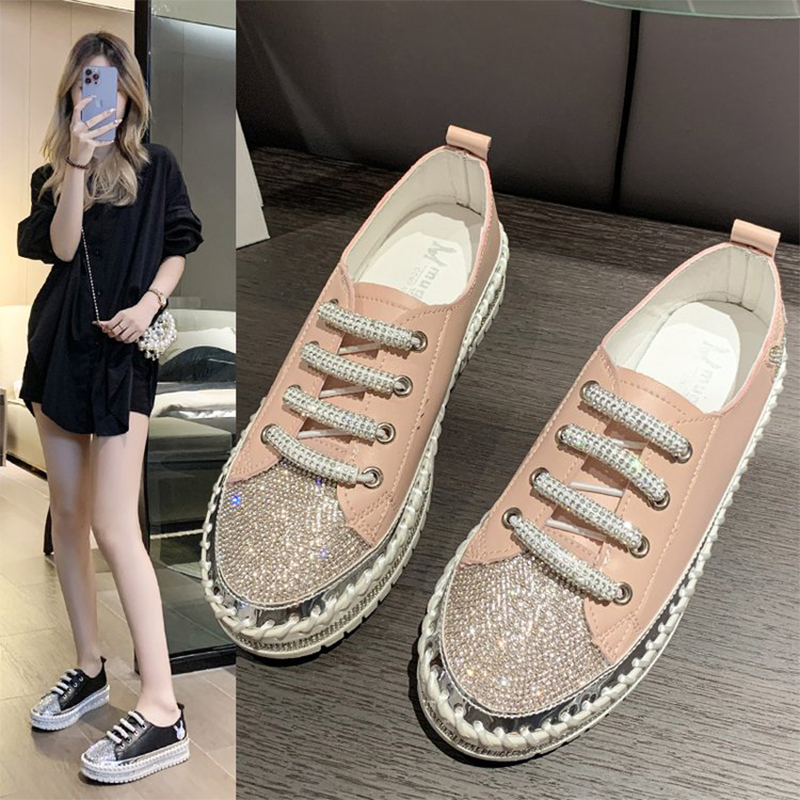 YUNGUANG Giày lười đế dày bánh xốp nạm kim cương mới dành cho nữ