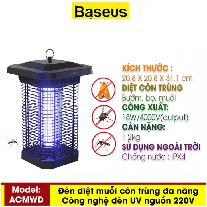 Đèn bắt muỗi diệt côn trùng chống mưa gió ngoài trời trong nhà bắt muỗi cực hiệu quả chính hãng Baseus