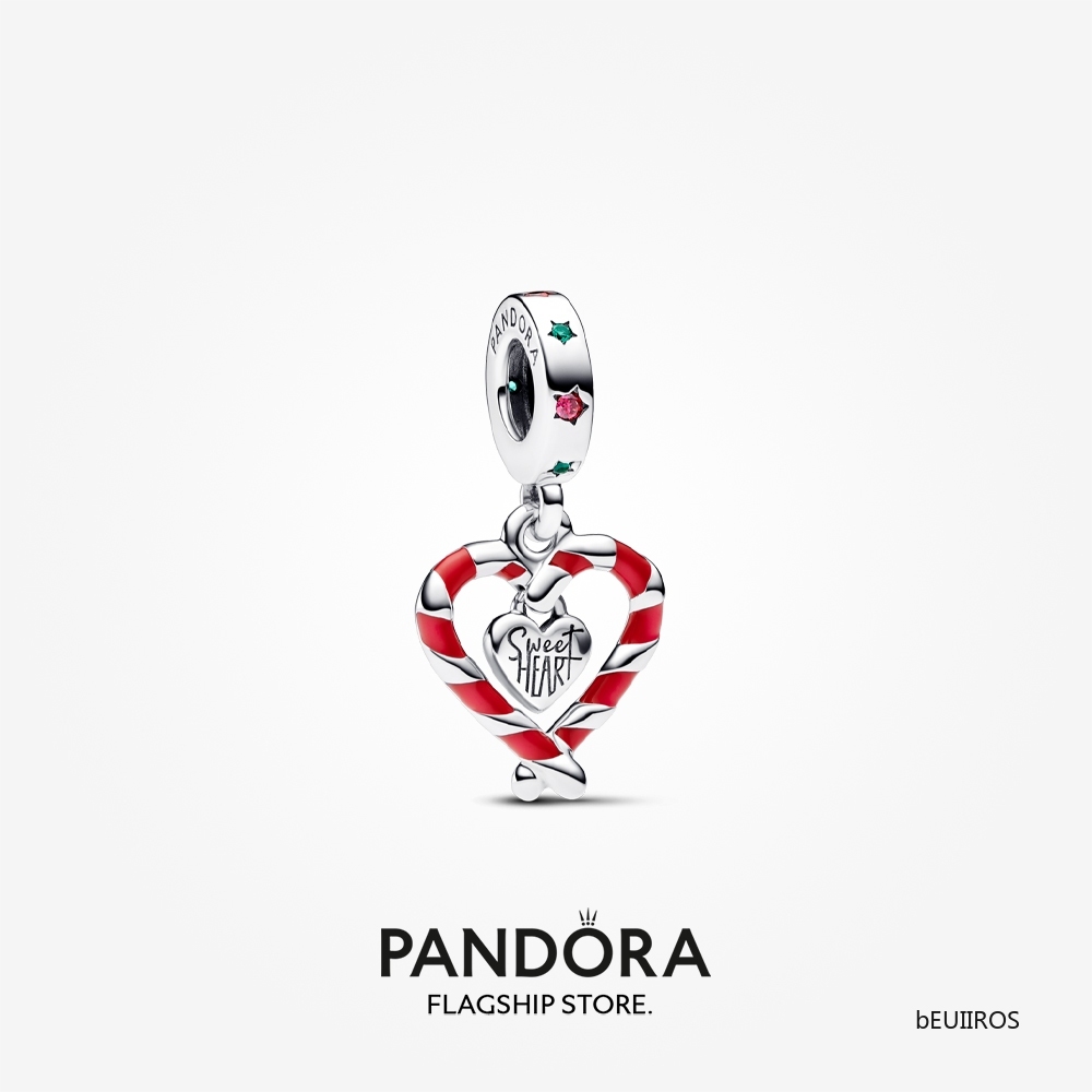 2023 New Pandora Double Candy Cane Heart Christmas Dangle Charm