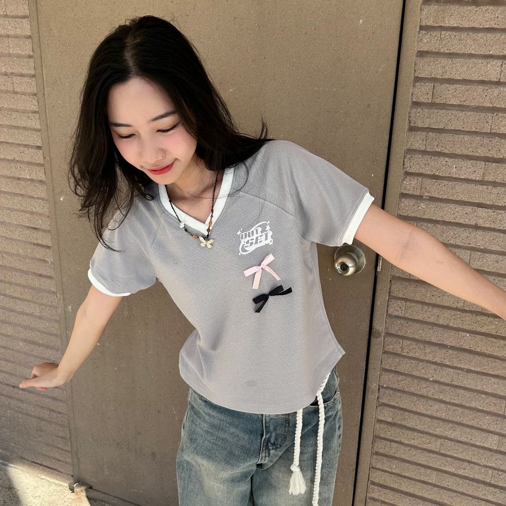 Áo thun nữ dáng ôm cổ tròn babytee tay ngắn outset