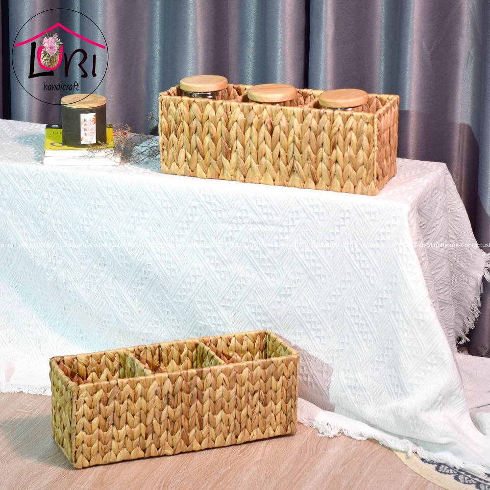 [Lubi Home] - Khay đựng đồ đan lục bình 3 ngăn - đơn giản, mộc mạc
