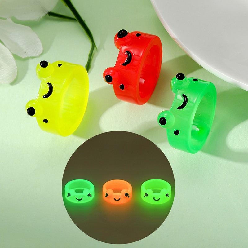 Cute Colorful Acrylic Resin Frog Ring Set 3Pcs Aesthetic Egirl Glow In ...