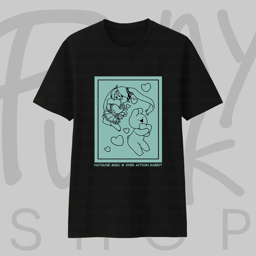 Áo thun VOCALOID Miku & Rabbit (Black) ngắn tay