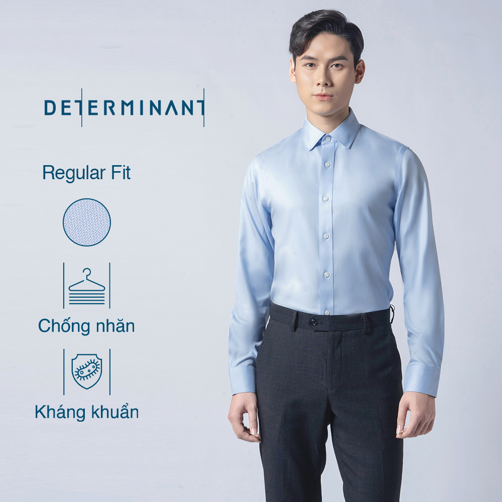 Áo sơ mi nam công sở DETERMINANT tay dài - dáng suông - chống nhăn - kháng khuẩn - màu xanh nhạt - 301