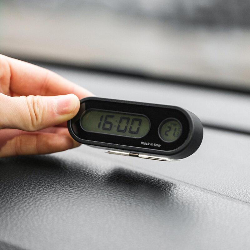 Xe Mini Đồng Hồ Điện Tử Thời Gian Đồng Hồ Tự Động Bảng Điều Khiển Đồng Hồ Sáng Nhiệt Độ Màu Đen Hiển Thị Kỹ Thuật Số Phụ Kiện Xe Hơi