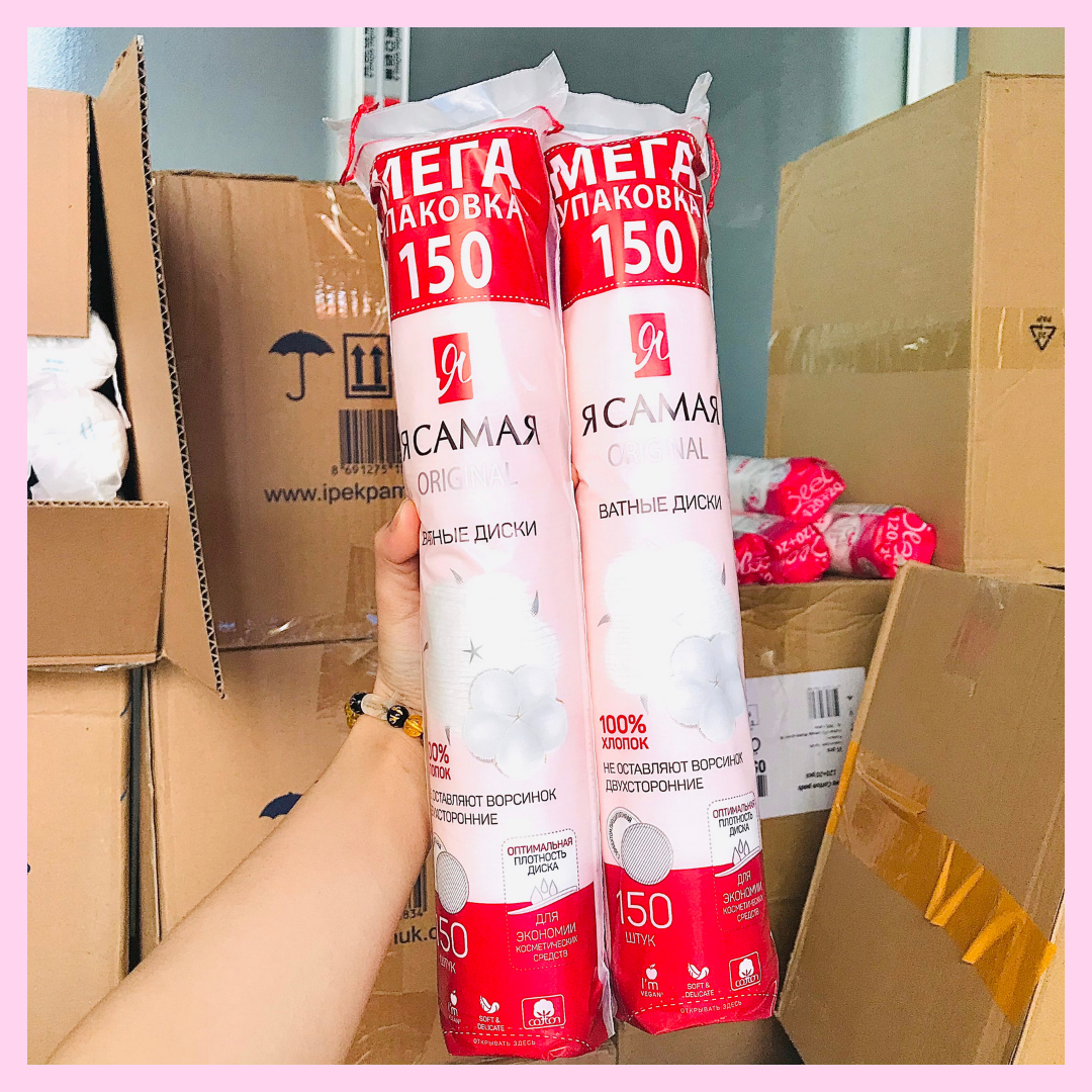 (Mẫu mới) Bông Tẩy Trang Nga 100% Cotton 150 miếng