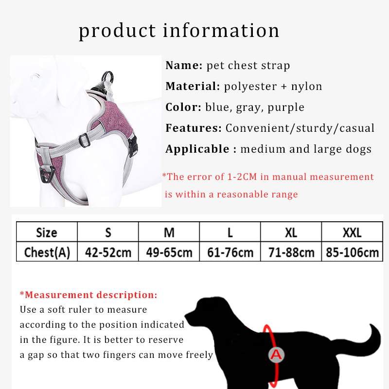 Dog Harness No Pull Reflective Adjustable Nylon Harnesses Leash Pet dog Adjustable Dog Harness Soft Reflective Vest Harness for Medium and Large Dog Thicken Dog Leash with Harness For Big Dogs