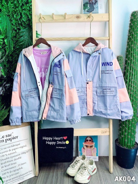 Áo khoác kaki túi hộp nam nữ 2 lớp in WIND dày dặn thời trang