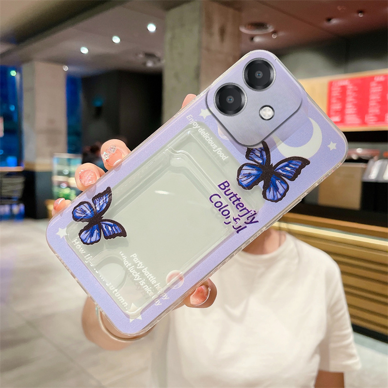 For OPPO A3X Case Card Holder Wallet Butterfly tulip Transparent Soft Case For OPPO A3X Back Cover. 