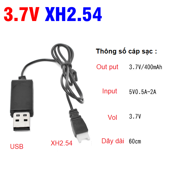Dây sạc 3.7v usb cổng xh2.54 dùng sạc cho pin máy bay điều khiển