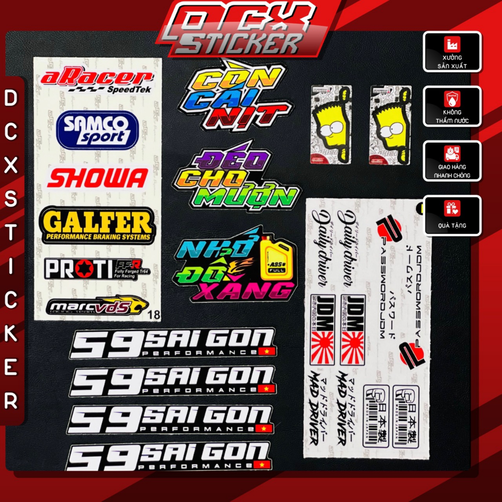 Combo 69k miền nam | 4 tem tỉnh + 3 tem chử + 1 set sticker logo + 1 set sticker dán biển số + 2 simpson