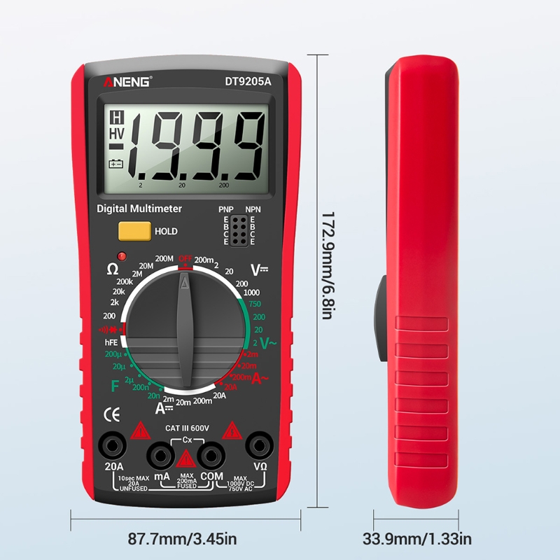 【Shop the Latest Trends】DT9205A AC DC Digital Multimeter Test Voltmeter Resistance LCD Display 2000 counts Transistor Diode Meter Tester. 