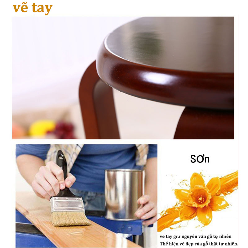 Ghế gỗ mặt tròn chân dẹp ba màu sắc