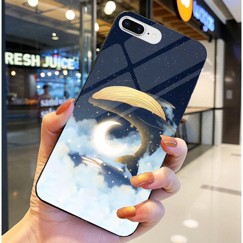 Ốp lưng iphone 7/8/ 7 plus,/ 8 plus mặt lưng kính tráng gương, thiết kế thiên hà