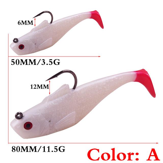 1PCS Small T Tail Soft Bait 50mm 3.5g Jig Head Silicone Swimbaits
