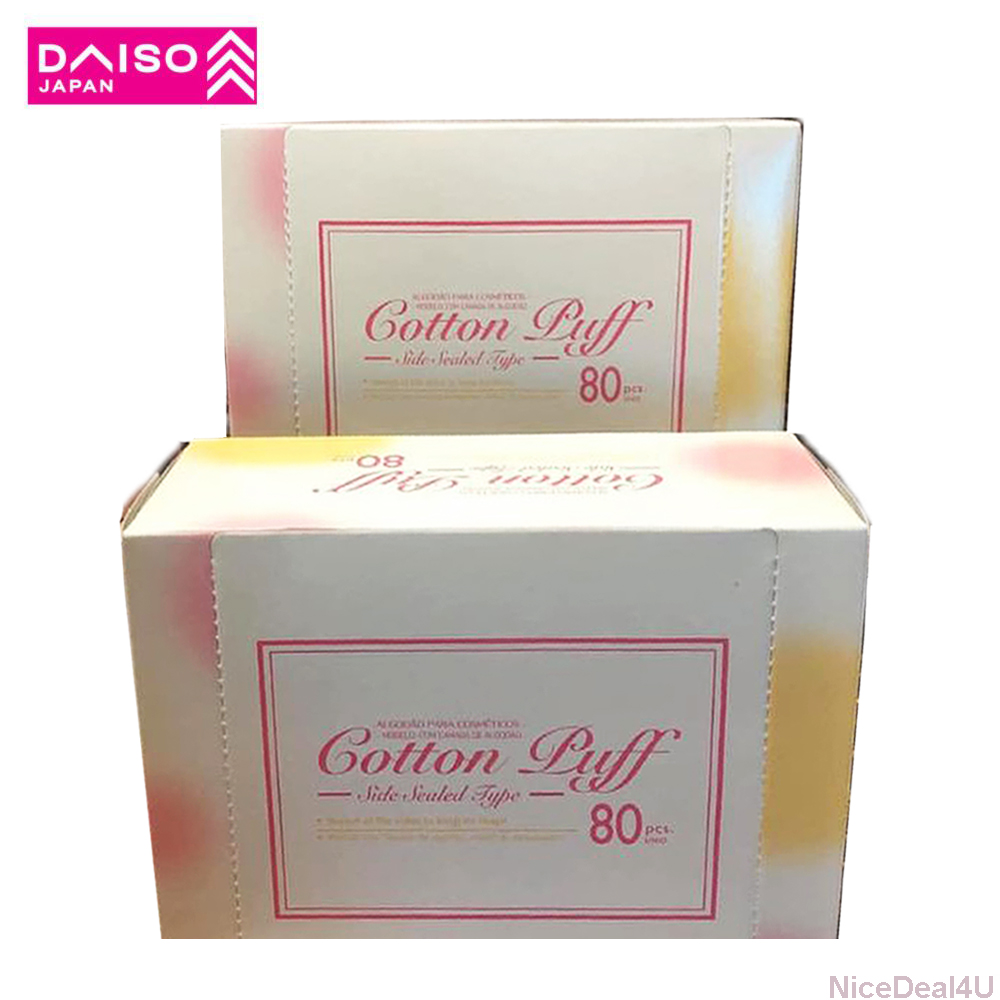 DAISO White Cotton Puff Side Sealed Type 2 Boxes/160Pcs (2 x 2.4inch