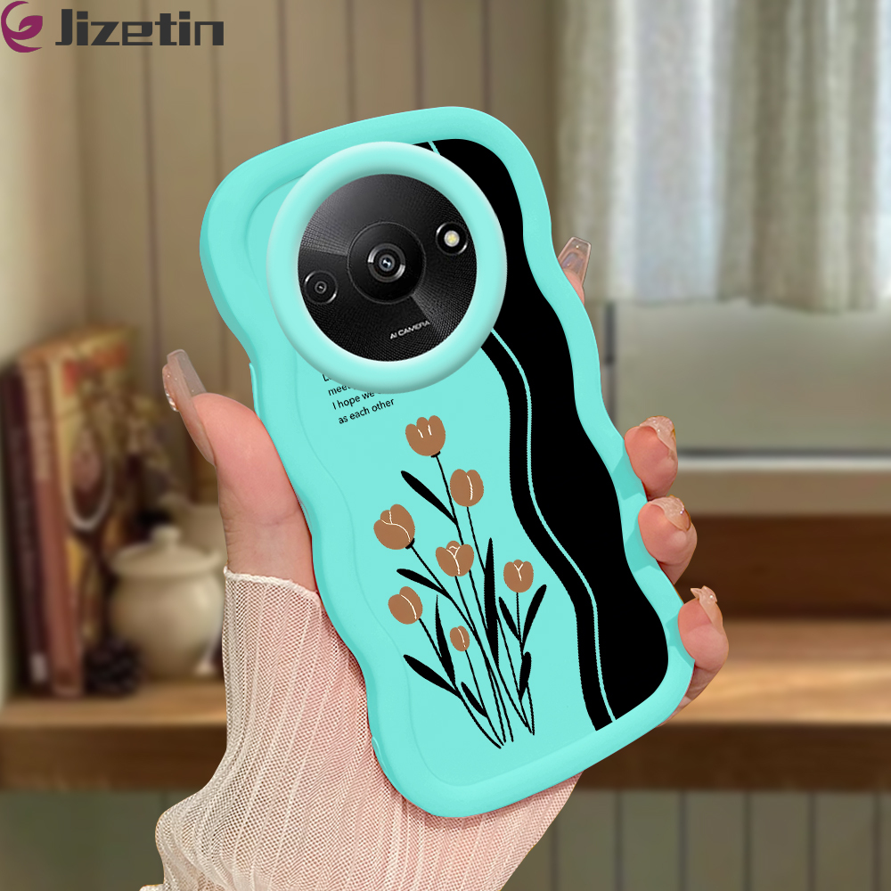 Jizetin for Redmi A3 A3x Back Cover Brown Tulip Macaron Bright Color Wavy Shape Soft Mobile Phone Cases. 