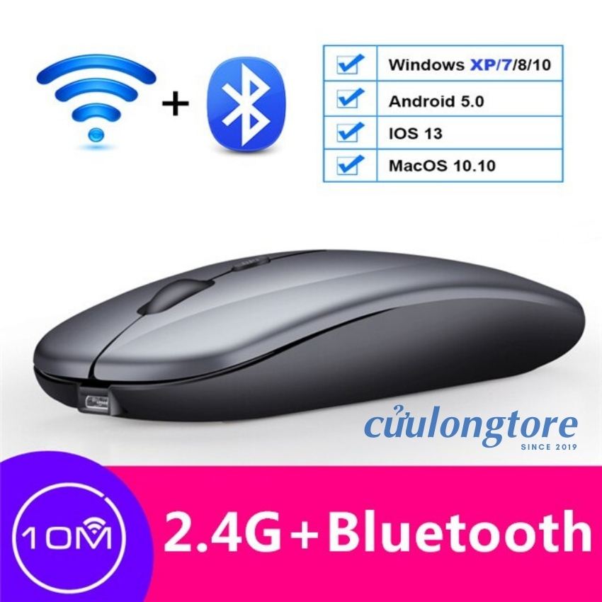 Chuột Không Dây Bluetooth 5.0 wireless 2.4G sạc pin im lặng mute click kết nối máy tính điện thoại Android iP ios chuột ko dây văn phòng