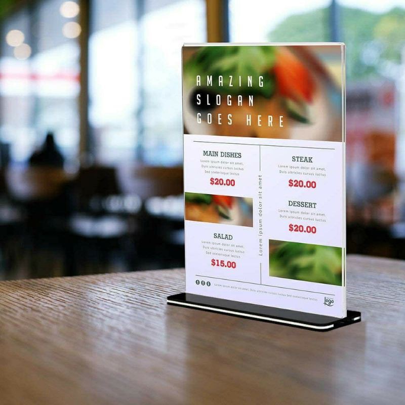 Menu mica đủ kích thước a4,a5,a6, a7,b6 kệ menu đế lùa trong suốt, bảng mica đẹp .mica .mica