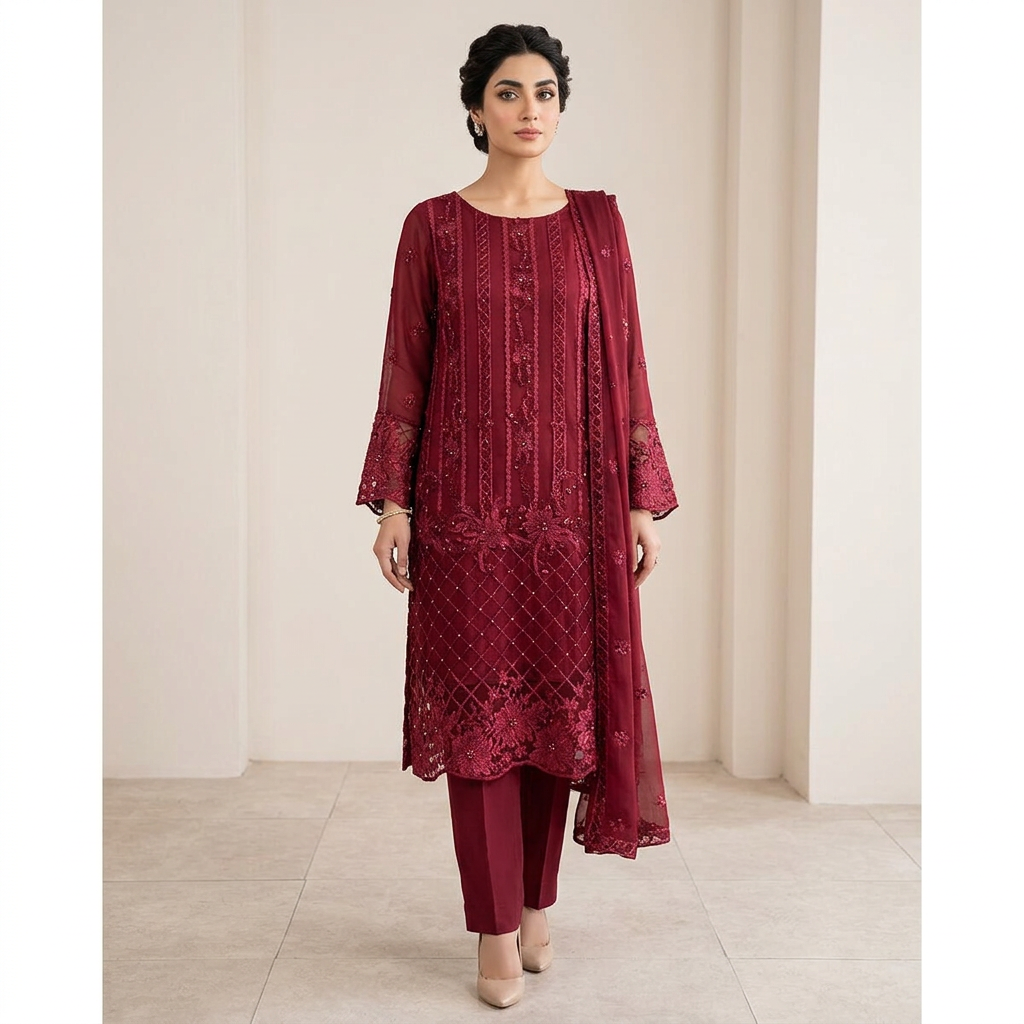 Kusiana Georgette Embroidery Work Shalwar Kameez For Women