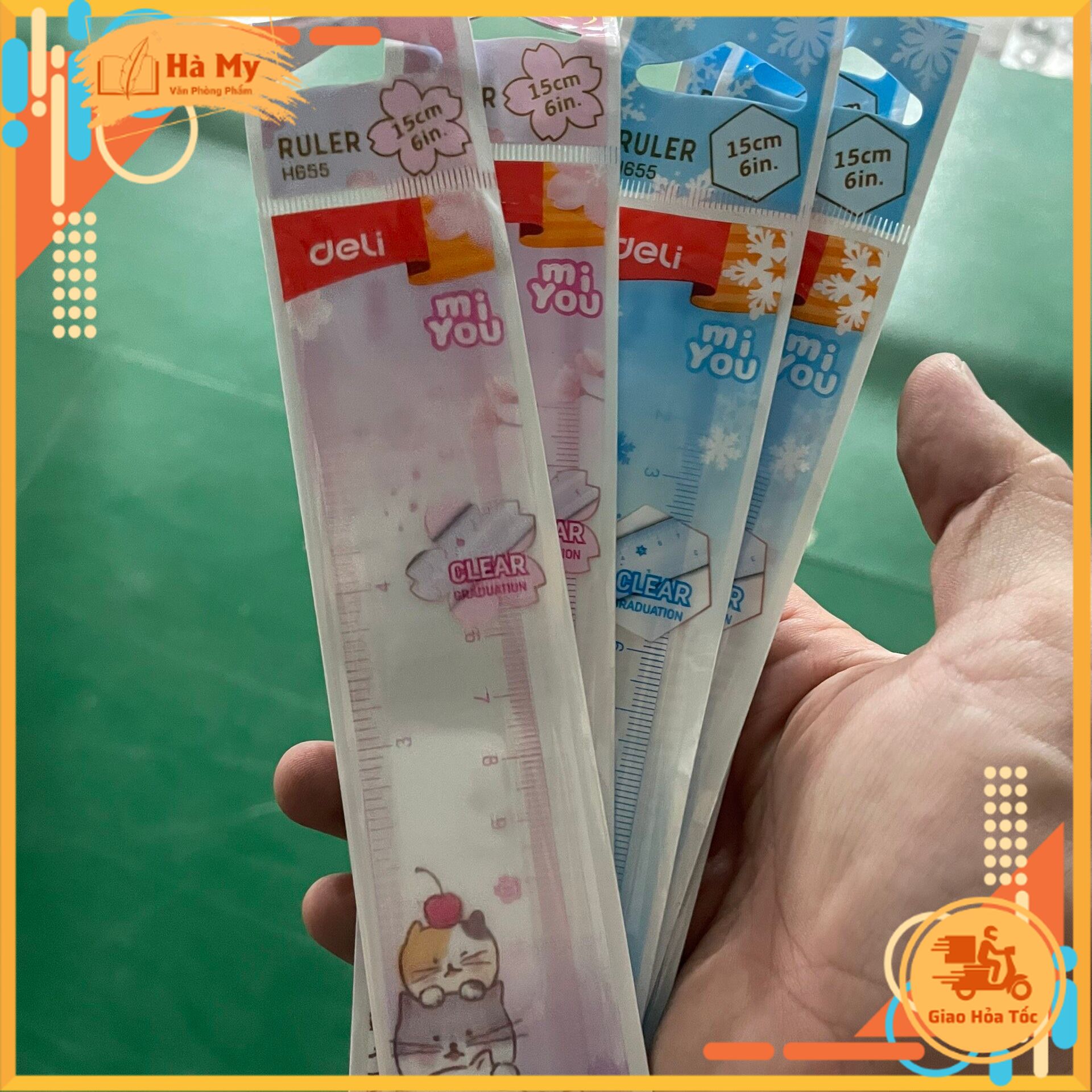 Combo 5 Cây Thước kẻ nhựa cứng mica 15cm Deli EH655