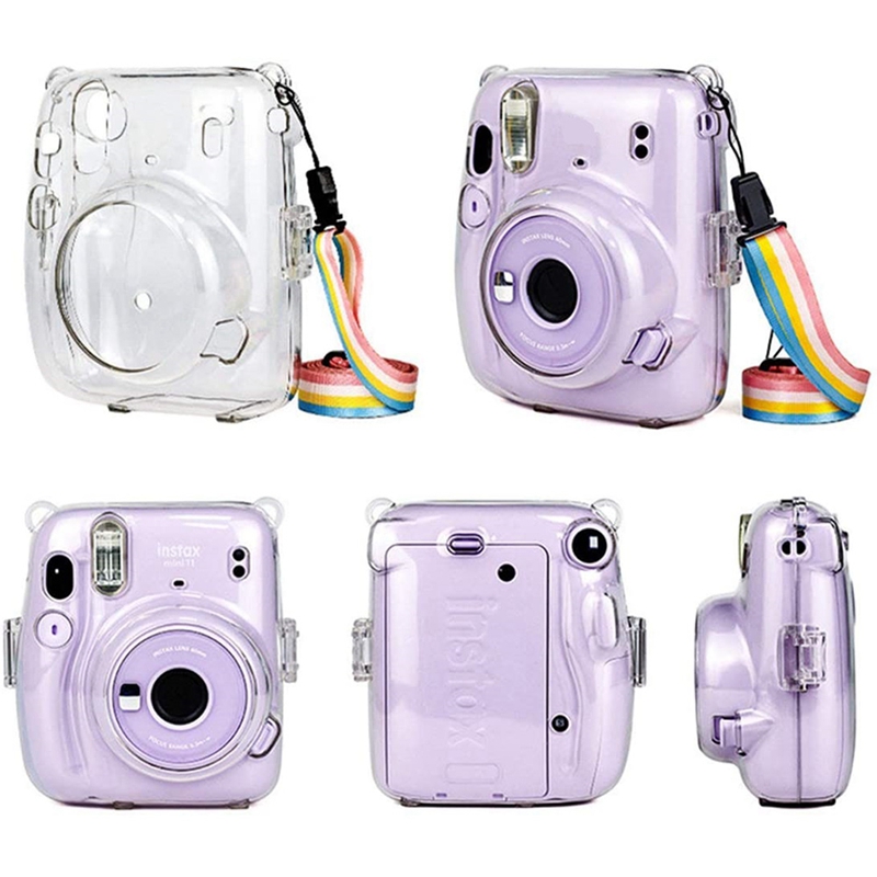 Crystal Camera Case Protective Clear Case with Adjustable Rainbow Strap for Fujifilm Instax Mini 11 Cameras Accessories