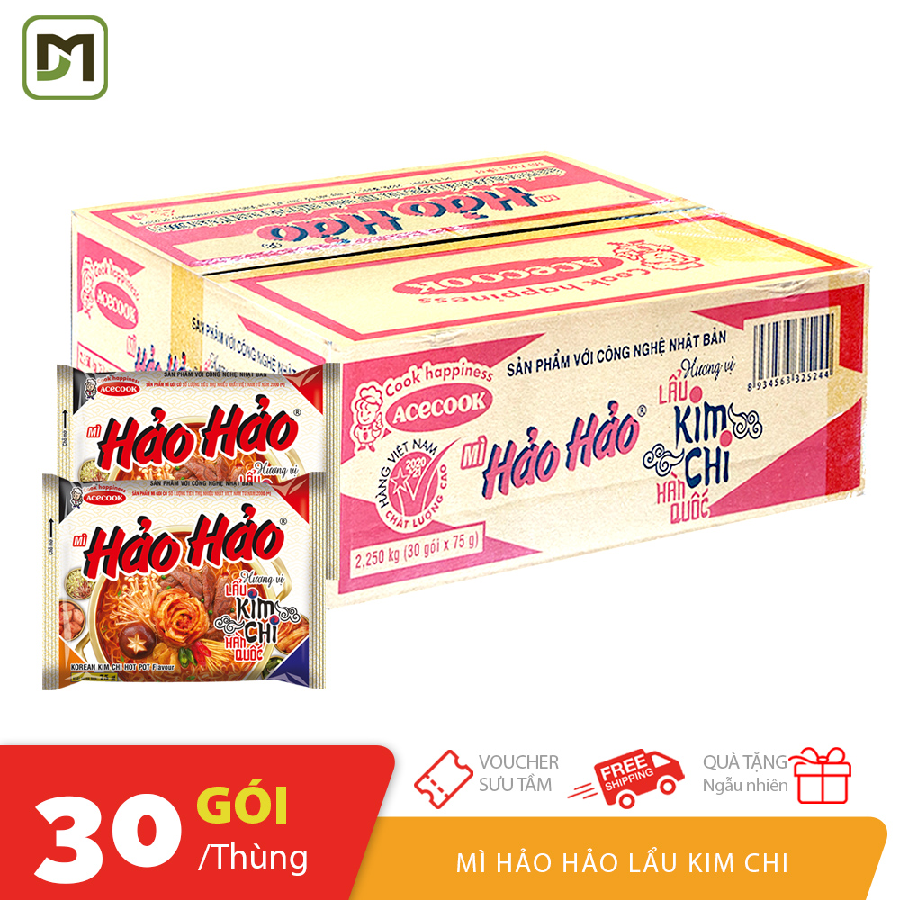 Thùng 30 gói x 75gr mì Hảo Hảo hương vị lẩu kim chi Hàn Quốc
