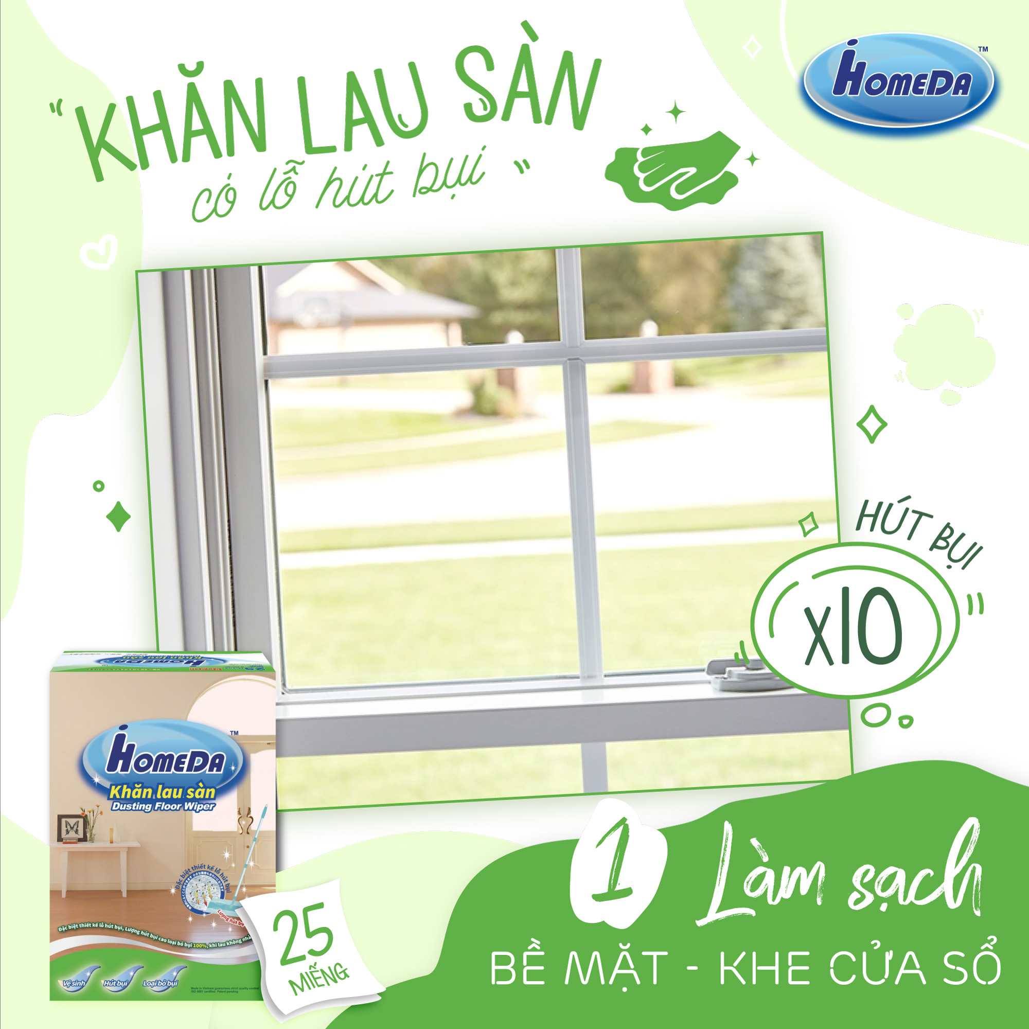 [MUA 4 TẶNG 1] Khăn Lau Sàn Hút Bụi iHomeDa (25 Khăn/ Hộp)