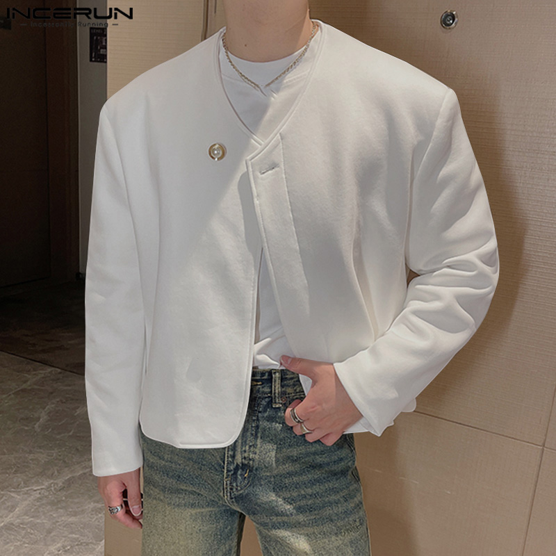 INCERUN Men's Chinese-Style Full Sleeve Jacket Single-Breasted