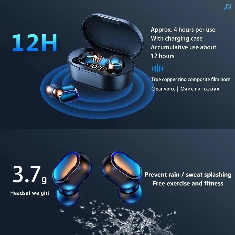 Original E7S TWS Bluetooth Headset Wireless Headset in-Ear Stereo Noise Reduction Sports Headset with Microphone Headset