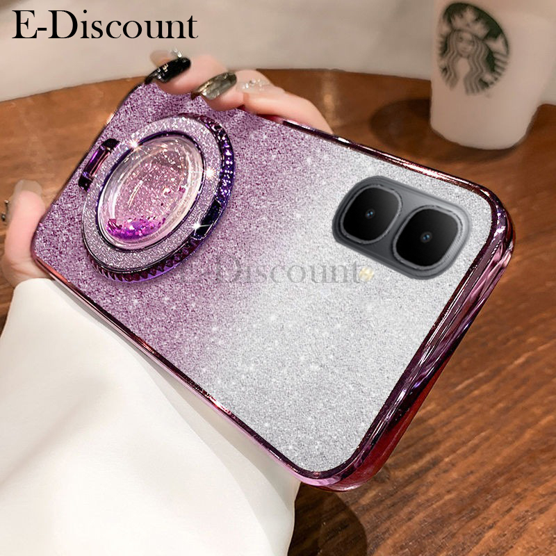 New Phone case Tecno Spark Go2 POP10 Back cover with Liquid Glitter Quicksand hourglass Stand Holder Luxury Shiny Gradient Plating Girls Slim for Tecno Spark Go 2 POP 10 case.