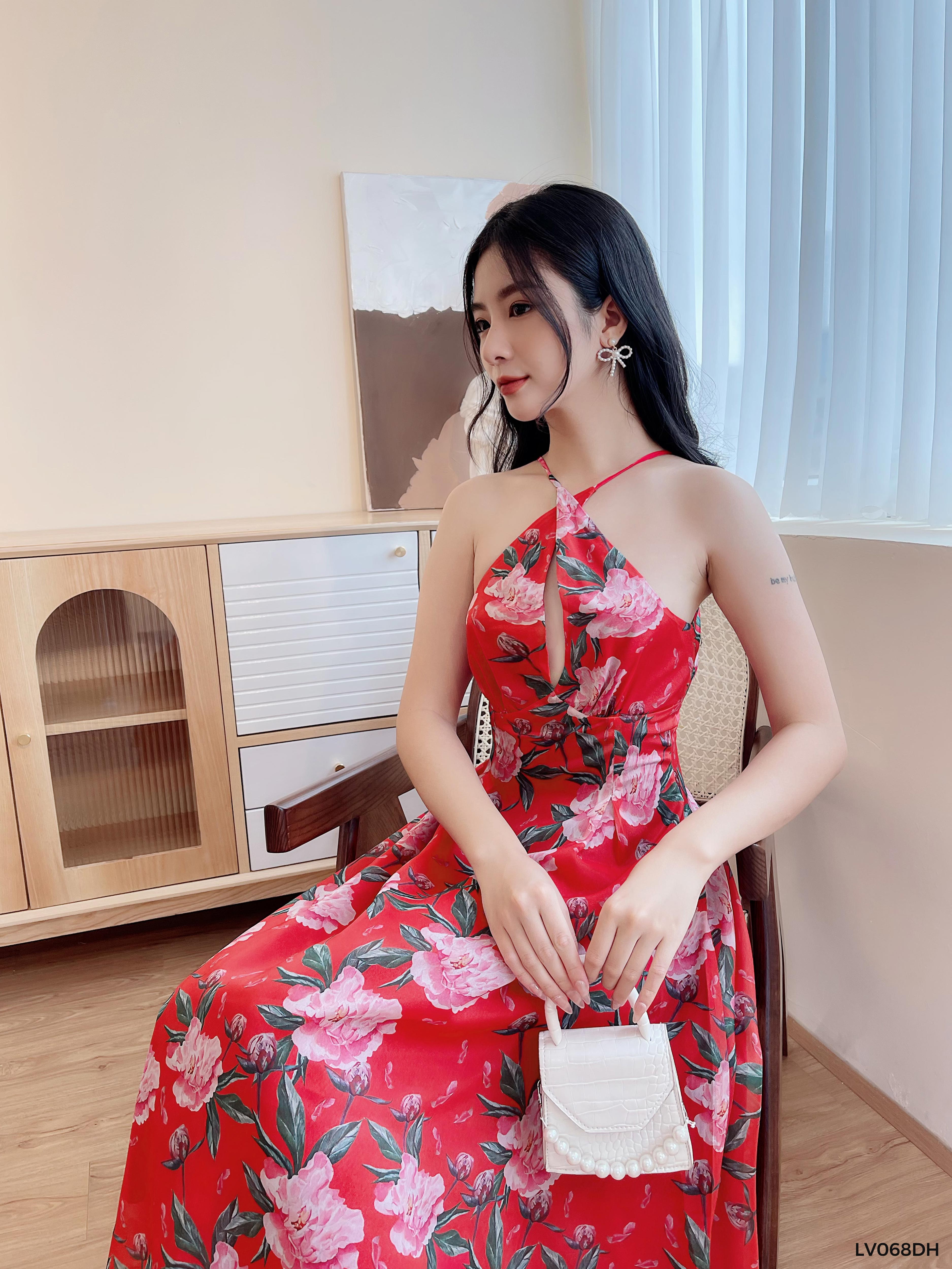 Váy đỏ chiết eo đan lưng 1LV068DH Lep'
