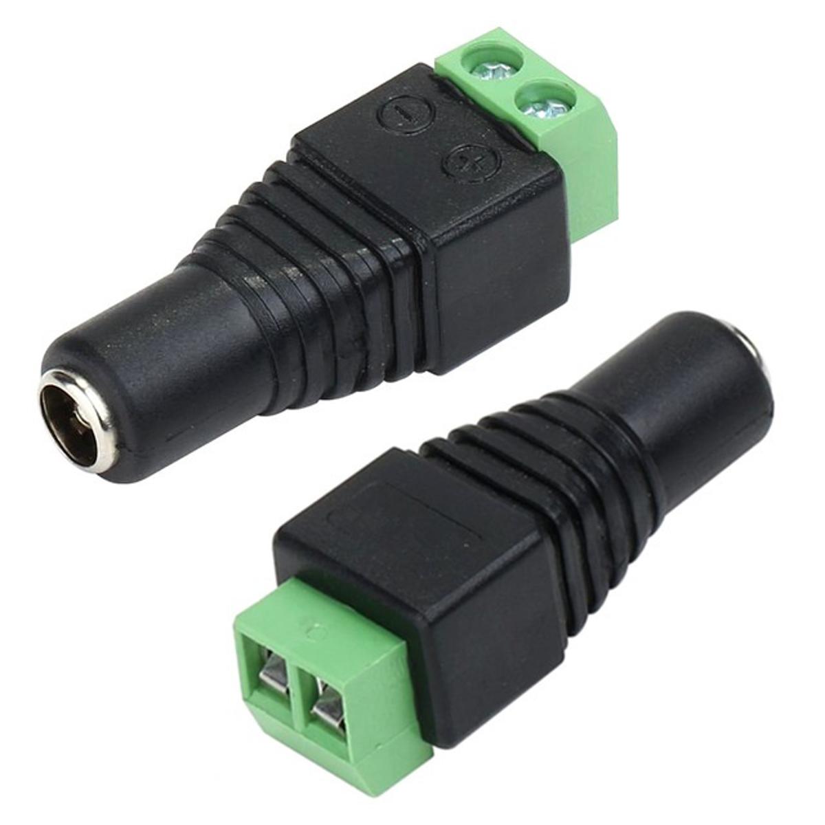 2Pcs- FEMALE 2 Pin Screw Terminal With BARREL Type 2.1mm Female DC Power Socket 5V 12V 24V 5.5×2.1mm Plug To Power Supply Female Socket Adapters For LED Strip Cables