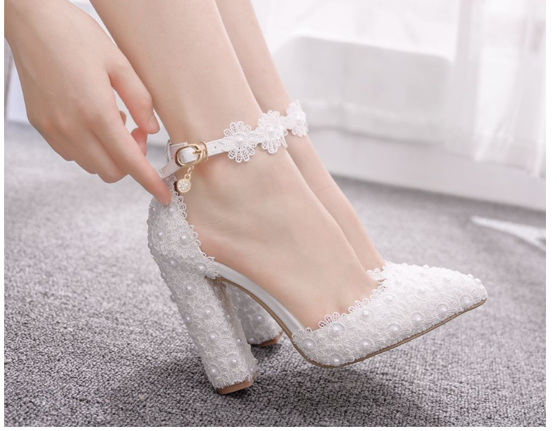 Giày cưới cô dâu - giày cao gót nữ gót vuông đính đá dự tiệc sang trọng - elie - giày gót vuông