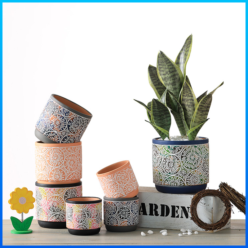 Ceramic Pot Creative Nordic Pot Terracotta Pot Sunflower Texture ...