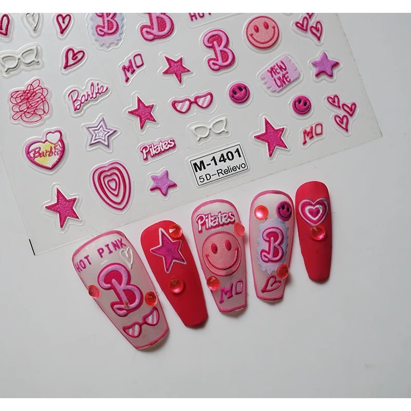 Sticker Lụa Nổi 5D | Barbie Hồng | Hình Dán Móng Tay